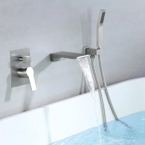 Miniatura 5 de SHAMANDA Grifo de bañera de cascada montado en la pared con ducha de mano, grifo de bañera de baño de una sola manija, juego de grifo de ducha