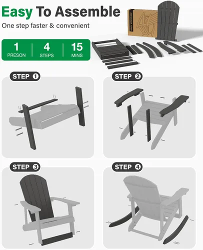 Miniatura 9 de YEFU Mecedora para exteriores, mecedora Adirondack, silla mecedora de patio con respaldo ancho, silla mecedora de gran tamaño con aspecto de madera