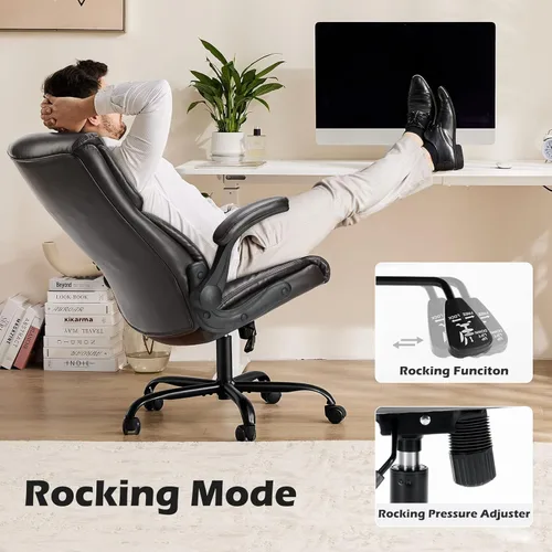 Miniatura 6 de DUMOS Silla de oficina de piel sintética, sillas de escritorio ergonómicas ejecutivas para computadora con reposabrazos abatibles ajustables, silla