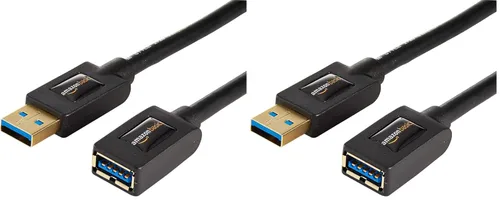 Miniatura 9 de Amazon Basics Paquete de 2 cables de extensión USB-A 3.0, 4.8 Gbps de alta velocidad, conectores chapados en oro macho a hembra, 6 pies, color negro