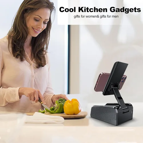 Miniatura 5 de JTEMAN Soporte para teléfono celular con altavoz Bluetooth, soporte para gadgets de cocina de escritorio con altavoz, regalos de cumpleaños