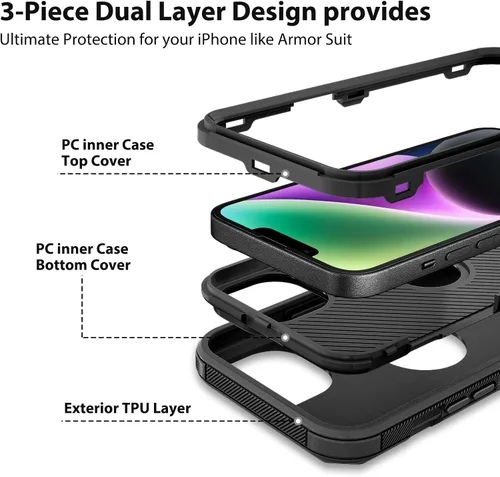 Miniatura 4 de Jiunai Funda para iPhone 14 Plus a Prueba de Golpes Antipolvo Protección de Servicio Pesado Protectora Antiarañazos de Doble Capa Resistente Rugosa