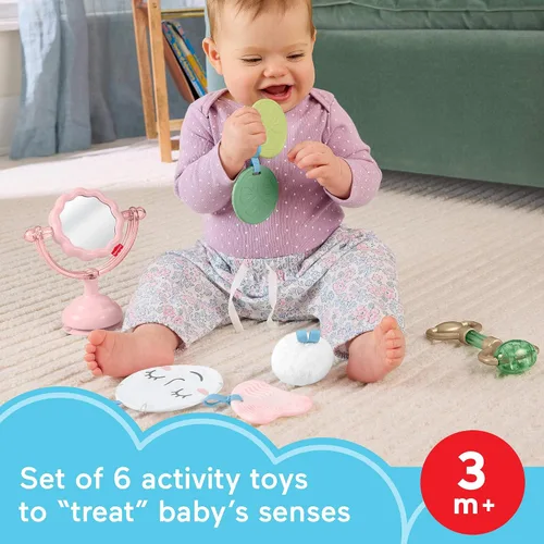 Miniatura 2 de Fisher-Price Baby Toys Mini Me Moments - Juego sensorial de cuidado personal, 6 piezas, sonajero y mordedor, actividades para recién nacidos a