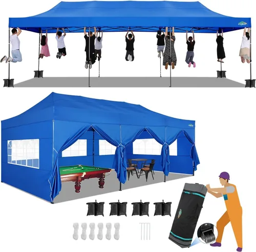 Miniatura 51 de COBIZI Toldo de 10 x 20 pies con paredes laterales, carpa de fiesta resistente para fiestas, bodas, tienda de campaña portátil plegable fácil