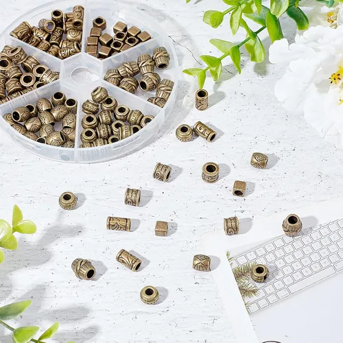 Miniatura 4 de NBEADS 110 cuentas para el cabello, 6 estilos africanos y tibetanos, cuentas espaciadoras de estilo africano, aleación de bronce antiguo, agujero