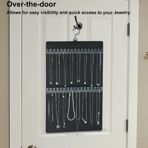 Miniatura 7 de Organizador de joyas colgante de doble cara con colgador para armario pequeño, soporte para collar sin enredos sobre la puerta, gran capacidad, 300