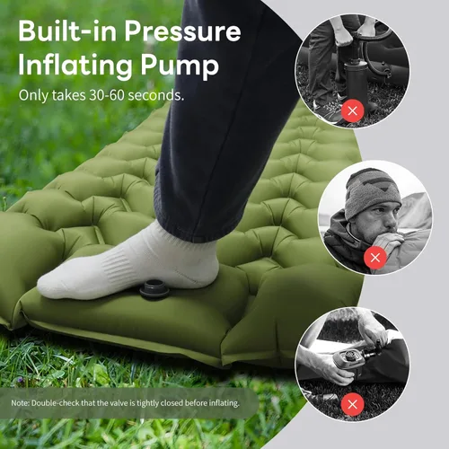 Miniatura 5 de Almohadilla de Dormir de Camping con Almohada, Almohadilla Inflable con Bomba de Pies Integrada, Colchón de Aire Ultraligero, Almohadilla de Camping