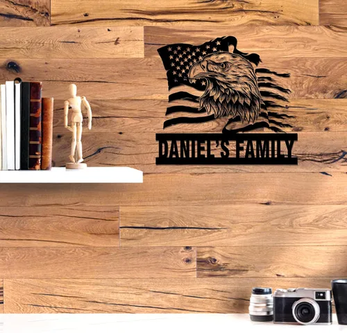 Miniatura 4 de GodLover Arte de lujo personalizado con nombre de águila, decoración de pared de bandera americana, gran letrero patriótico de águila, regalo del 4