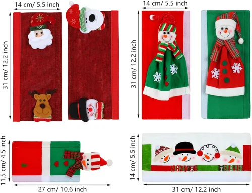 Miniatura 5 de Boao Funda navideña para manija de puerta de refrigerador, muñeco de nieve de Papá Noel, cubierta para manija de electrodomésticos, decoraciones