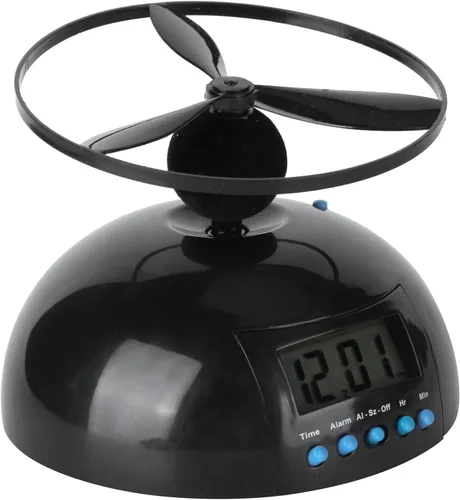 Fdit Reloj despertador novedad volador LCD digital portátil mini hélice redonda suministros para el hogar