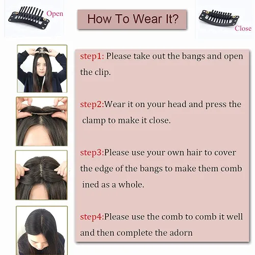 Miniatura 7 de Anemone Peluca de cabello humano con clip para mujer, con flecos de aire 3D, base de poliuretano invisible para cabello fino y cuero cabelludo Negro