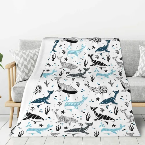 Miniatura 3 de Manta de ballenas con diseño de tiburones, manta ligera y cálida de franela de forro polar, acogedora y suave, manta de aire acondicionado, regalos