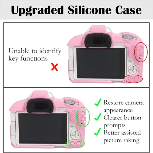 Miniatura 3 de Easy Hood Funda para cámara R50, botones marcados Funda protectora para cámara Canon EOS R50 sin espejo, funda de silicona suave, funda de piel Rosa