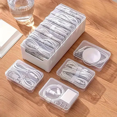 Miniatura 8 de Caja organizadora de cables de 11 cajas, organizador de cables de escritorio con interruptor, organizador de cables de alimentación para oficina