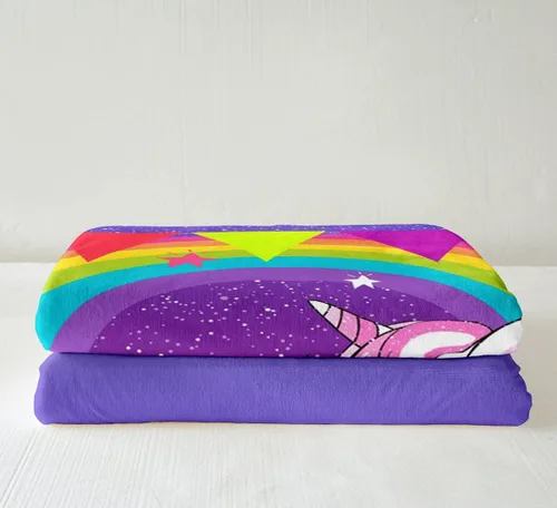 Miniatura 2 de Erosebridal Manta de franela sherpa de unicornio para niñas, bonito estampado de unicornio, manta de animales mágicos, morado, 40 x 50 pulgadas