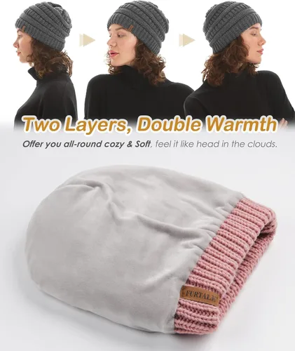Miniatura 9 de FURTALK Gorros de invierno para mujer, con forro polar, gorro de punto holgado y cálido, gorro de esquí