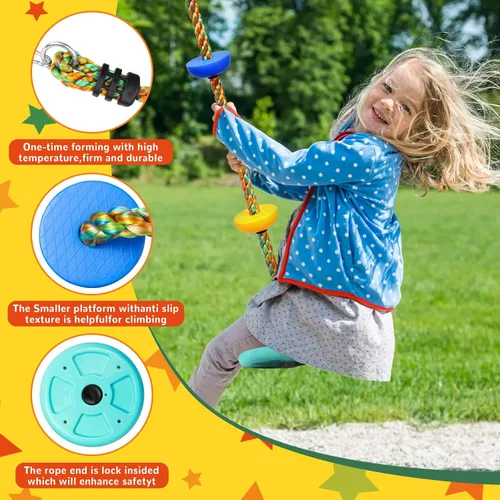 Miniatura 4 de Tree Swing for Kids,Heavy Duty Single Disc Seat Climbing Rope Set with Hanging Strap and Platform Carabiners for Backyard Treehouse and Outdoor