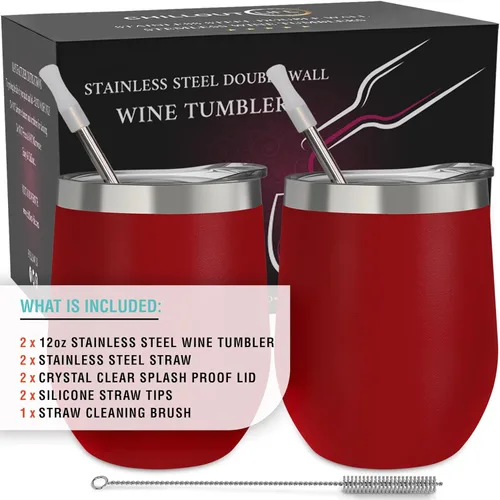 Miniatura 4 de CHILLOUT LIFE Vasos Térmicos de Vino de Acero Inoxidable de 12 oz Paquete de 2 - Vasos de Vino con Aislamiento al Vacío de Doble Pared con Tapas