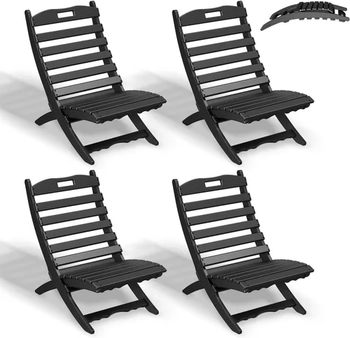 Miniatura 16 de GREENVINES Silla plegable Xavier Wave Sillas Adirondack portátiles Plástico HDPE Silla para fogata para todo tipo de clima Negro