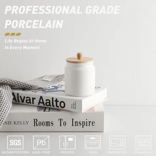 Miniatura 5 de Sweejar - Recipientes de cerámica para cocina, tarro de almacenamiento de alimentos de porcelana con tapa hermética de madera, recipiente