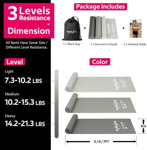 Miniatura 7 de WALITO Bandas de resistencia para entrenamiento, bandas de ejercicio para mujeres y hombres, bandas de entrenamiento para terapia física, Gris