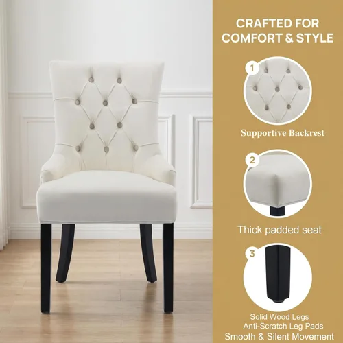 Miniatura 4 de Kmax Velevt - Juego de 2 sillas de comedor tapizadas, modernas de mediados de siglo, con patas de madera negra copetuda con botones para comedor