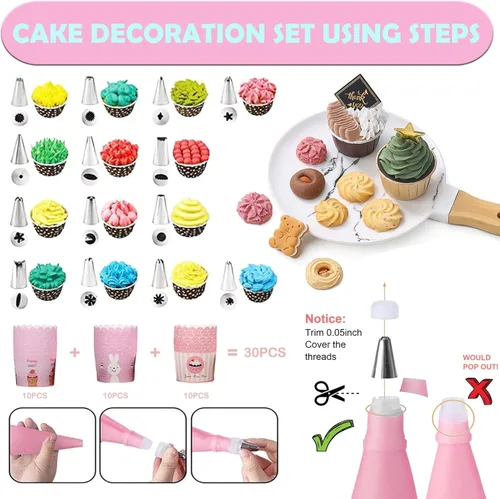 Miniatura 5 de Juego de 76 piezas para hornear y cocinar para niños, delantal para padres e hijos, kit de decoración de tartas, bolsas de tuberías y puntas