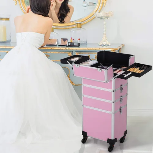 Miniatura 9 de Topeakmart Estuche de maquillaje profesional 4 en 1, estuche de aluminio grande para cosméticos, estuche de maquillaje Tavel, organizador de belleza