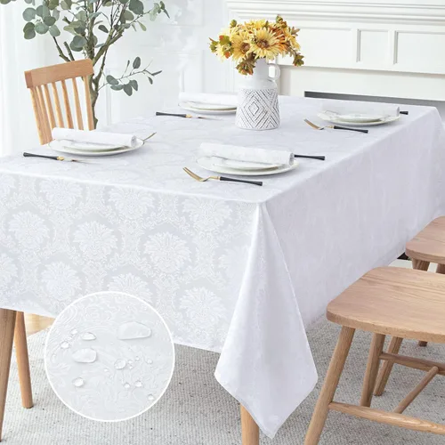 Miniatura 16 de Romanstile Mantel rectangular de jacquard de primavera, impermeable, diseño floral de damasco, manteles decorativos de tela pesada para cenas