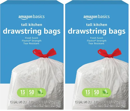 Miniatura 7 de Amazon Basics Flextra Strength - Bolsas de basura altas con cordón para cocina, aroma fresco, resistentes a desgarros, 13 galones, 120