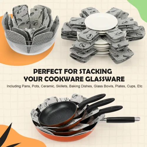 Miniatura 7 de BYKITCHEN Protectores de ollas y sartenes para apilar, juego de 9 y 3 tamaños, separadores de sartenes de fieltro para ahorrar espacio, protectores