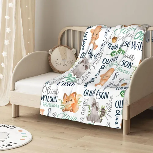 Miniatura 4 de Manta de bebé personalizada con nombre personalizado, manta de elefante para niñas y niños (oso zorro mapache)