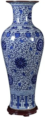 Florero retro de cerámica para piso, florero de porcelana azul y blanco, para sala de estar, arreglo floral, decoración de gabinete de TV chino,