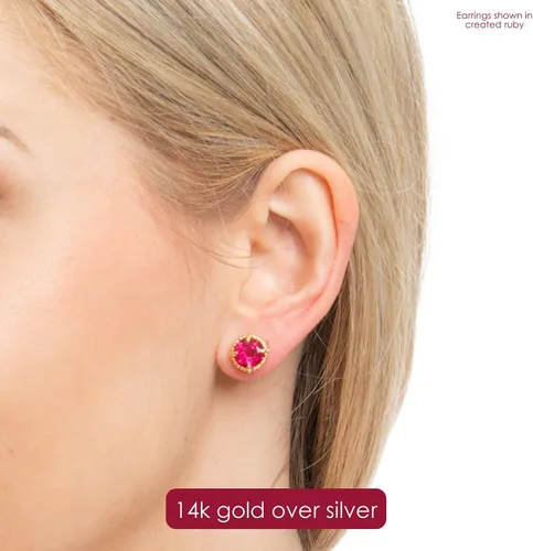 Miniatura 3 de Nicole Miller Fine Jewelry - Pendientes de plata de ley con revestimiento de oro amarillo de 14 quilates de 8mm de corte redondo