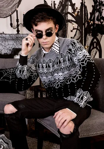 Miniatura 2 de Fun Costumes Adult Black and White Skeleton Ugly Halloween Sweater XS-3X