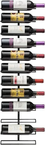 Sorbus Estante de vino de montaje en pared, capacidad para 12 botellas, soporte de botella de vino de metal negro para pared, moderno estante de