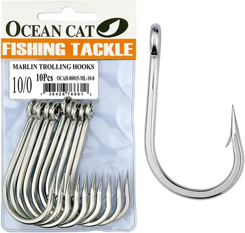 Miniatura 9 de OCEAN CAT Anzuelo de pesca clásico de acero inoxidable con púas de punto de desplazamiento de pulpo, círculo, anzuelos de pesca para pesca de agua