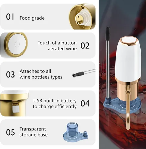 Miniatura 4 de aireador de vino eléctrico, aireador de vino, decantador de vino eléctrico, caño vertedor aireador de vino, dispensador de vino, accesorios de vino