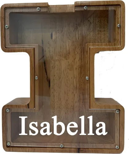 Miniatura 34 de Alcancía grande de madera personalizada para niños, alcancía con nombre personalizado, alcancía (nombre grabado láser) letras del alfabeto