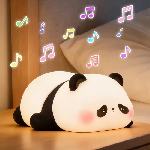 FAMIDUO Luz nocturna de panda con ruido blanco, máquina de sonido para bebé pequeño, entrenador de sueño blando de silicona, luz nocturna recargable