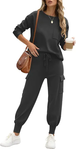 Caracilia - Conjuntos de dos piezas para mujer, conjuntos de suéter de manga larga, de punto, pantalones deportivos tipo cargo a juego, conjuntos de
