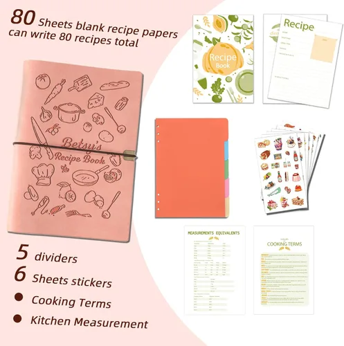 Miniatura 2 de Libro de recetas personalizado para escribir en tus propias recetas, libro de recetas personalizable de 6.7 x 9 pulgadas, 5 divisores y espacio