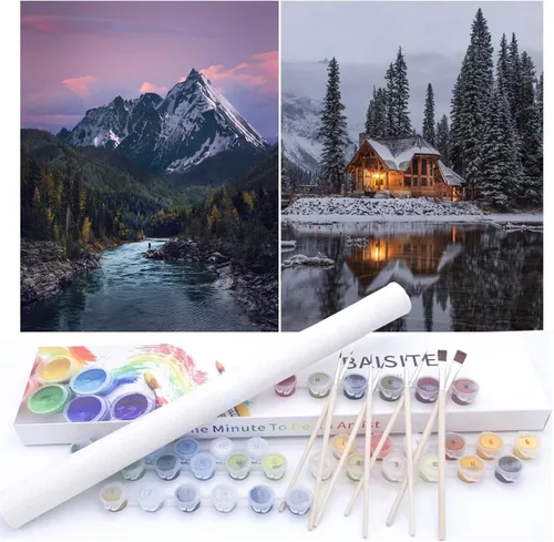 Miniatura 70 de BAISITE Kit de pintura por números para adultos principiantes, 12 pulgadas de ancho x 16 pulgadas de largo, paquete de 2 lienzos para kits