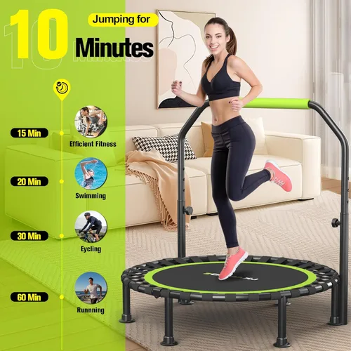 Miniatura 7 de ZCMHAXJ Foldable Mini Trampoline, 40"/48" Rebounder Trampoline for Adults & Kids, 450lbs Capacity with U-Shaped Adjustable Bar, Indoor Fitness