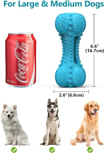 Miniatura 6 de SCHITEC - Juguete masticable para perros con sonido, hueso de goma natural resistente y duradero con cepillo de dientes, indestructible para Azul