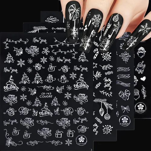 Miniatura 7 de Calcomanías de uñas – Navidad 3D, calcomanías autoadhesivas para uñas, patrón multicolor, 10 hojas, para arte de uñas