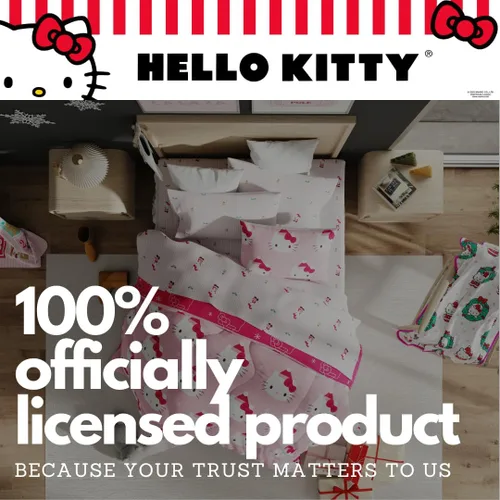 Miniatura 7 de Franco Hello Kitty Sanrio Juego de edredón y sábanas para Navidad y festividades suaves con funda, 5 piezas, tamaño individual (producto oficial)