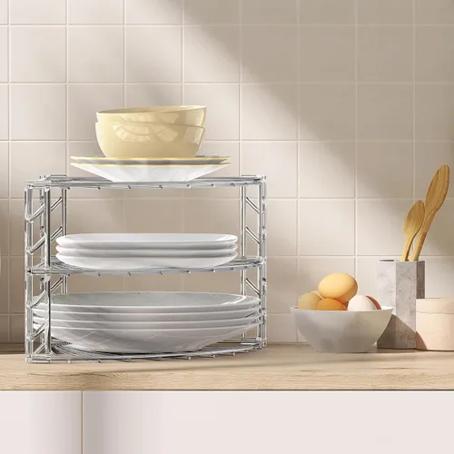 Miniatura 3 de Simple Houseware Organizador de Estante de Esquina de Mostrador de 3 Niveles, Cromado Cromo