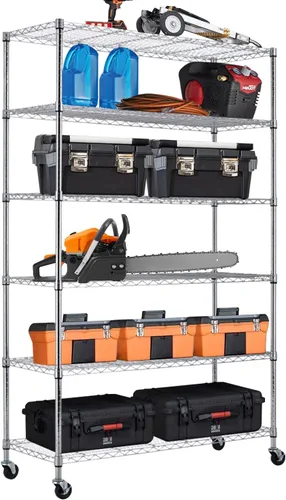 Miniatura 12 de Estantería de alambre resistente de 6 niveles, capacidad de 2100 libras, estante de almacenamiento de metal NSF ajustable con ruedas, 45 pulgadas