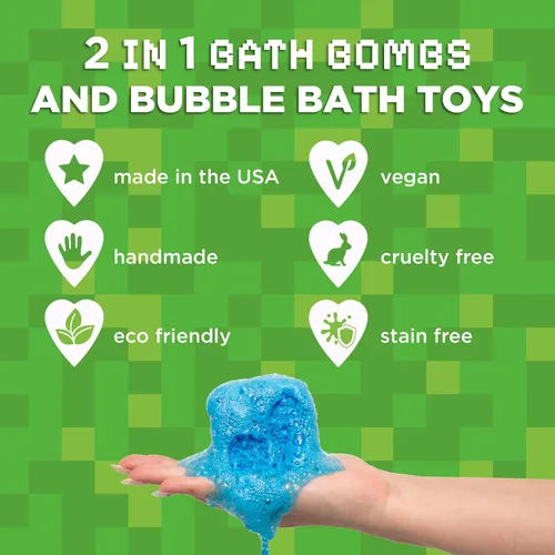 Miniatura 6 de Bombas de baño TNT Creeper para niños con juguetes sorpresa en el interior (paquete de 6) – Grandes bombas de burbujas explosivas para niños y niñas